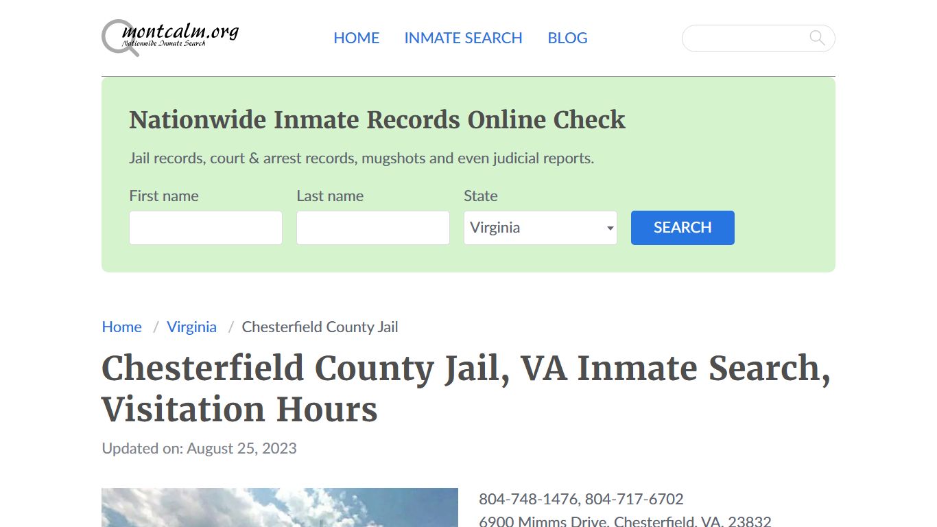 Chesterfield County Jail, VA Inmate Search, Visitation Hours